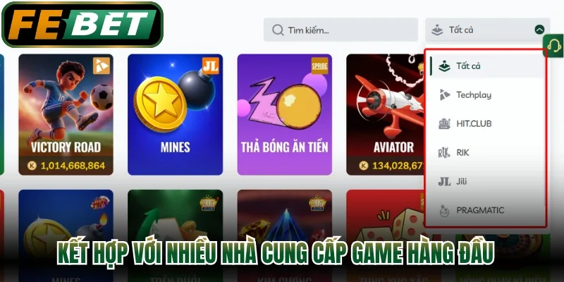 Kết hợp với nhiều nhà cung cấp game hàng đầu 